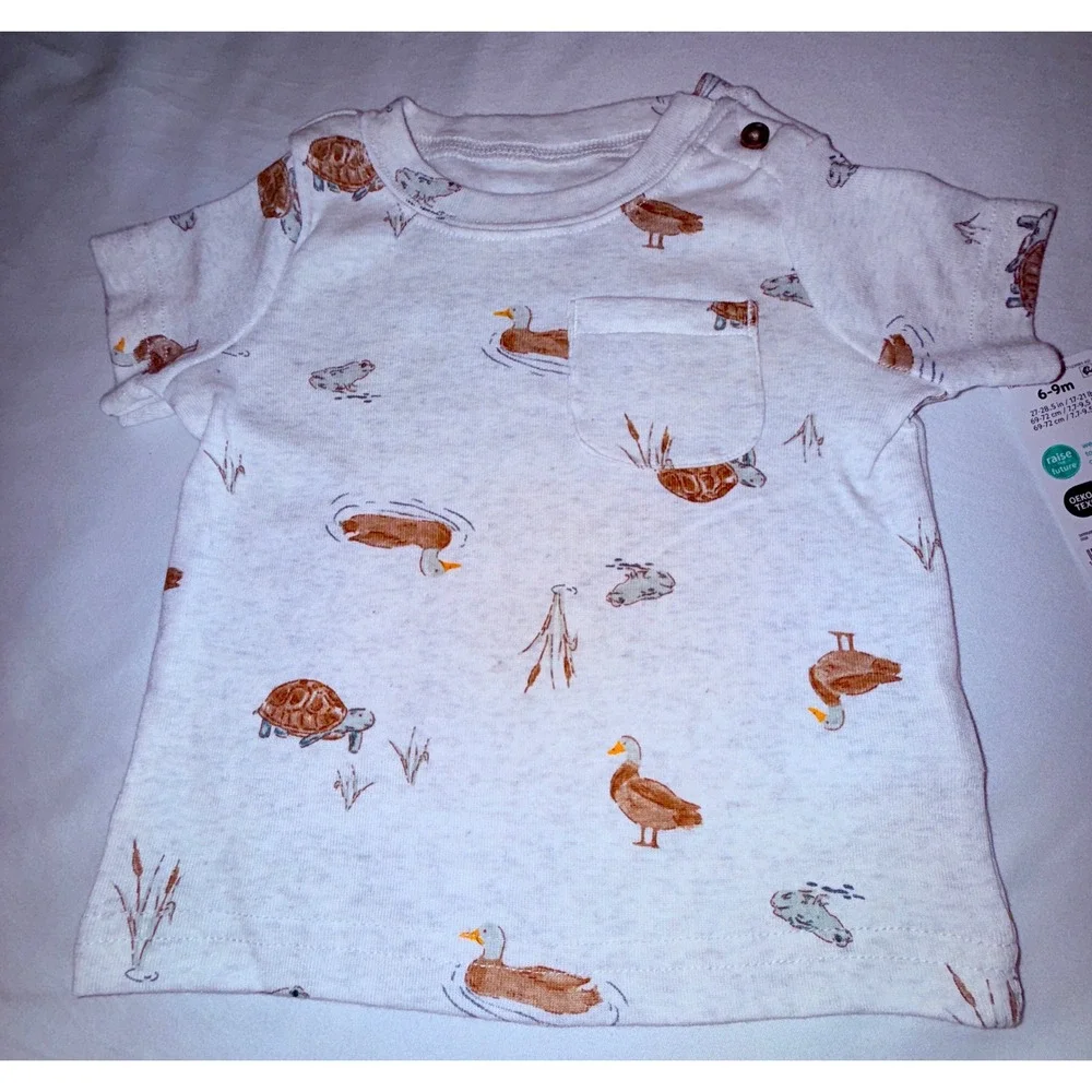 Carter's Outfit Set Kids 6-9M Green White NEW Striped Animal Print‎ 3pc